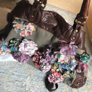 Deux Lux military style satchel with flowers